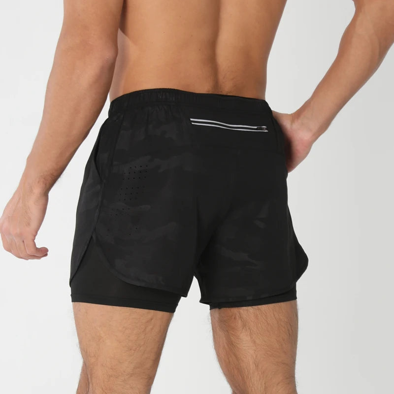 New men's running double-layer shorts quick-drying fitness 2-in-1 shorts men's sports workout training bodybuilding shorts male