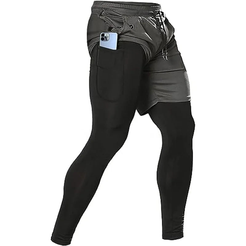 Men's 2-in-1 Sport Pants – Athletic Training Tracksuit Jogging Trousers