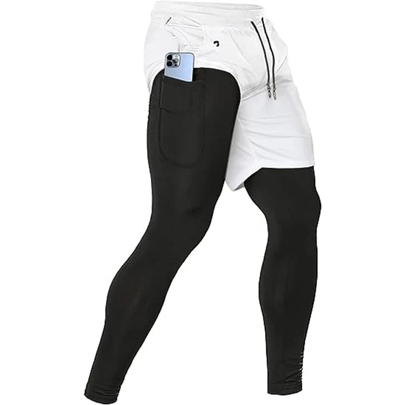 Men's 2-in-1 Sport Pants – Athletic Training Tracksuit Jogging Trousers