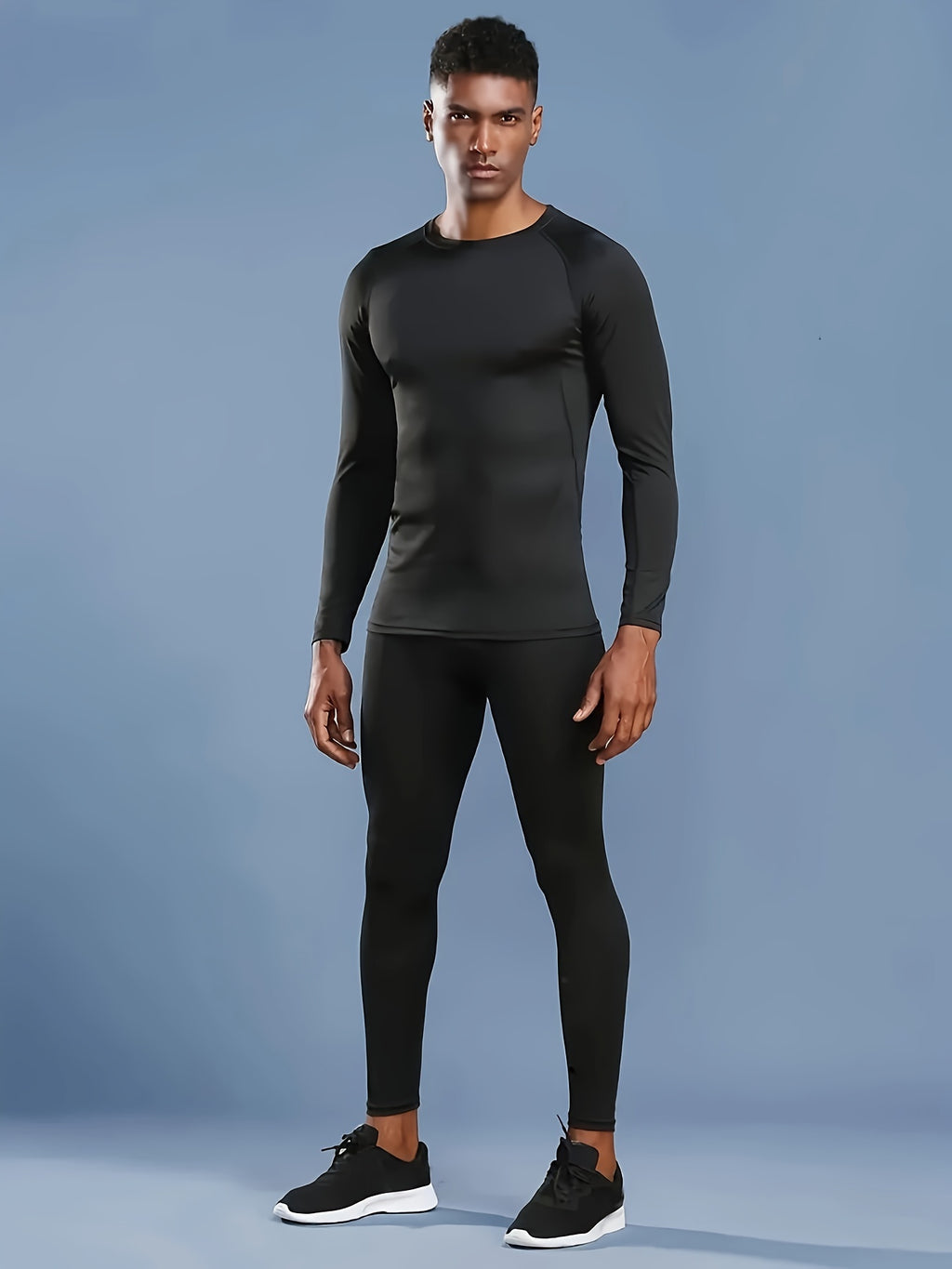 Six-Piece Mens Fitness Outfit Set - Ultra-Stretchy, Compression, Long-Sleeve, Short-Sleeve, Tank Top, Leggings, Tight Cropped Pants, and Shorts - Comprehensive Gym Fitness Wardrobe Essentials