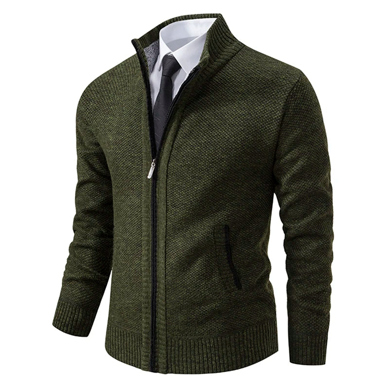 Men's Fleece Warm Zipper Cardigan – Stand Collar Sports Coat
