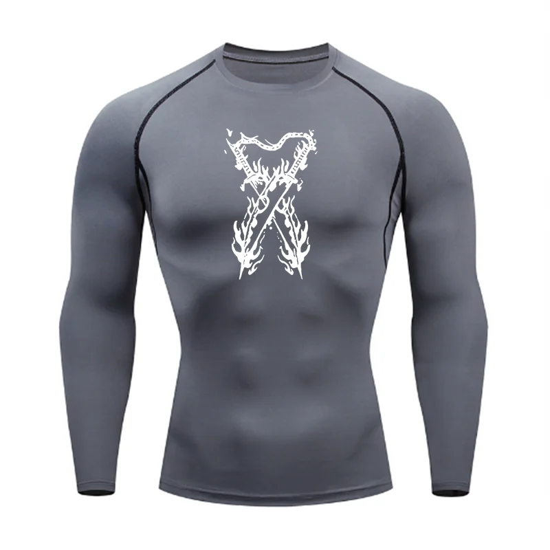 Graphic Compression Shirts for Men Athletic Quick Dry Stretch Tshirts Tops Gym Workout Running Baselayers Undershirts Rash Guard