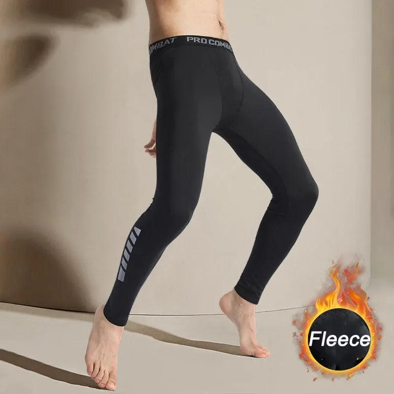 Men's Warm Compression Leggings – Fleece Running Tights