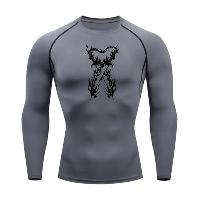 Graphic Compression Shirts for Men Athletic Quick Dry Stretch Tshirts Tops Gym Workout Running Baselayers Undershirts Rash Guard