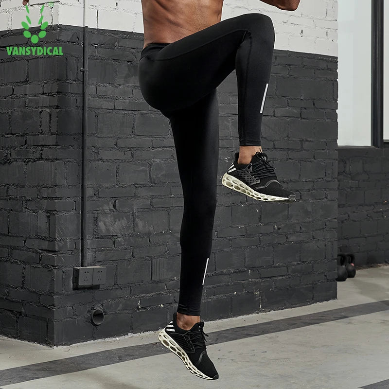 VANSYDICAL Men's Compression Pants – Reflective Striped Basketball Leggings
