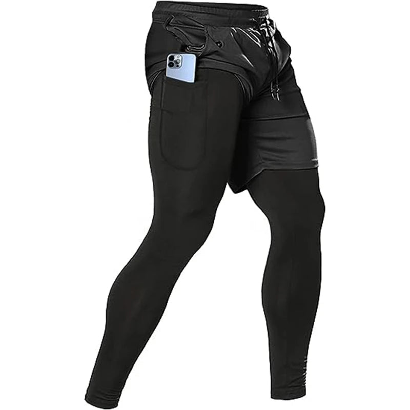 Men's 2-in-1 Sport Pants – Athletic Training Tracksuit Jogging Trousers