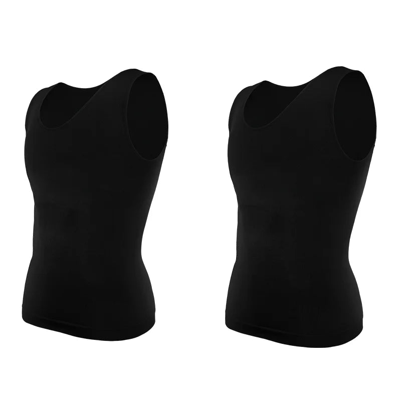 Compression Shirts Men Tummy Control Shapewear Compression Shirt Flat Belly Abdomen Slim Vest Waist Trainer Fitness Workout