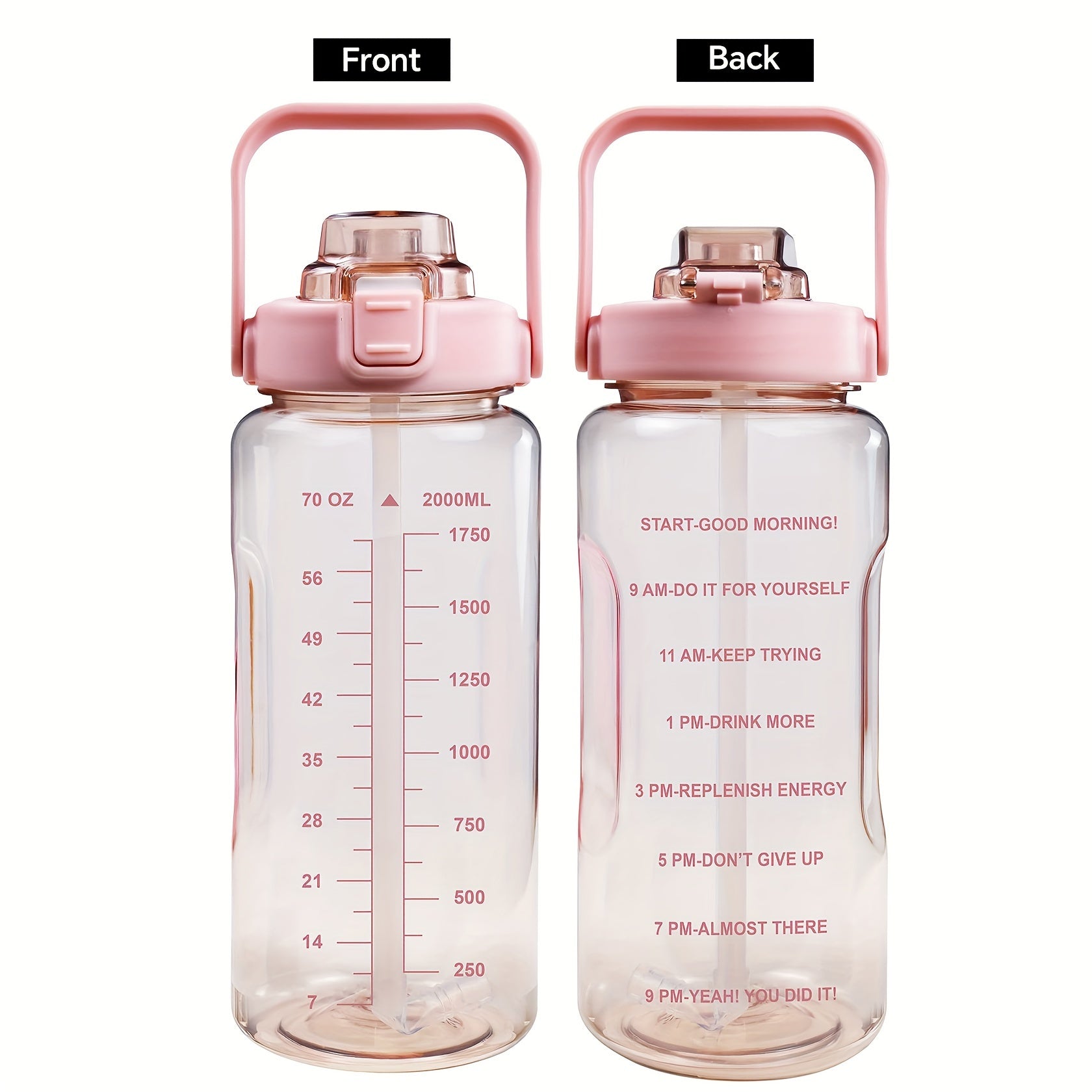 Water Bottle with Sleeve,2L,eaturing a Motivational Design with Straw and Time Stamp.  Sports Bottle for Drinking, Reusable with Insulated Neoprene, a Large Water Jug for Daily Hydrati