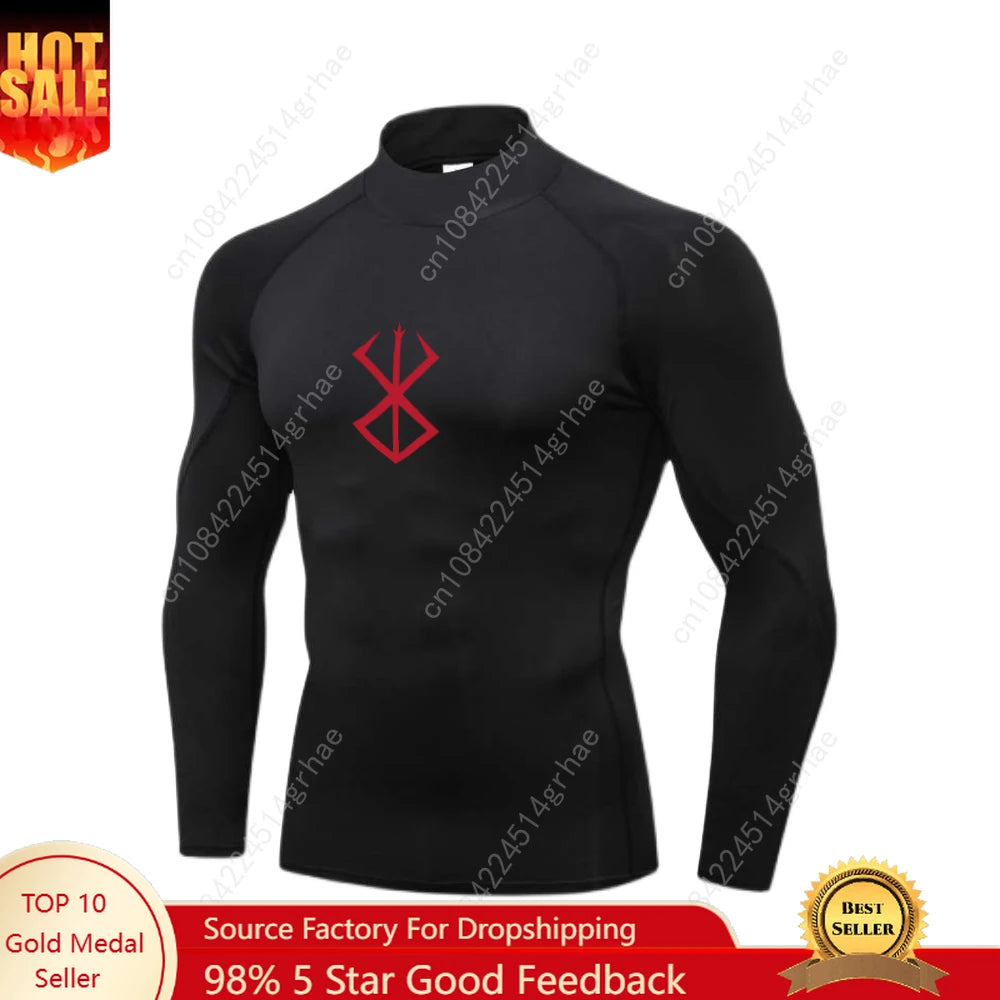 Anime Printed Men's Compression Turtleneck Shirt