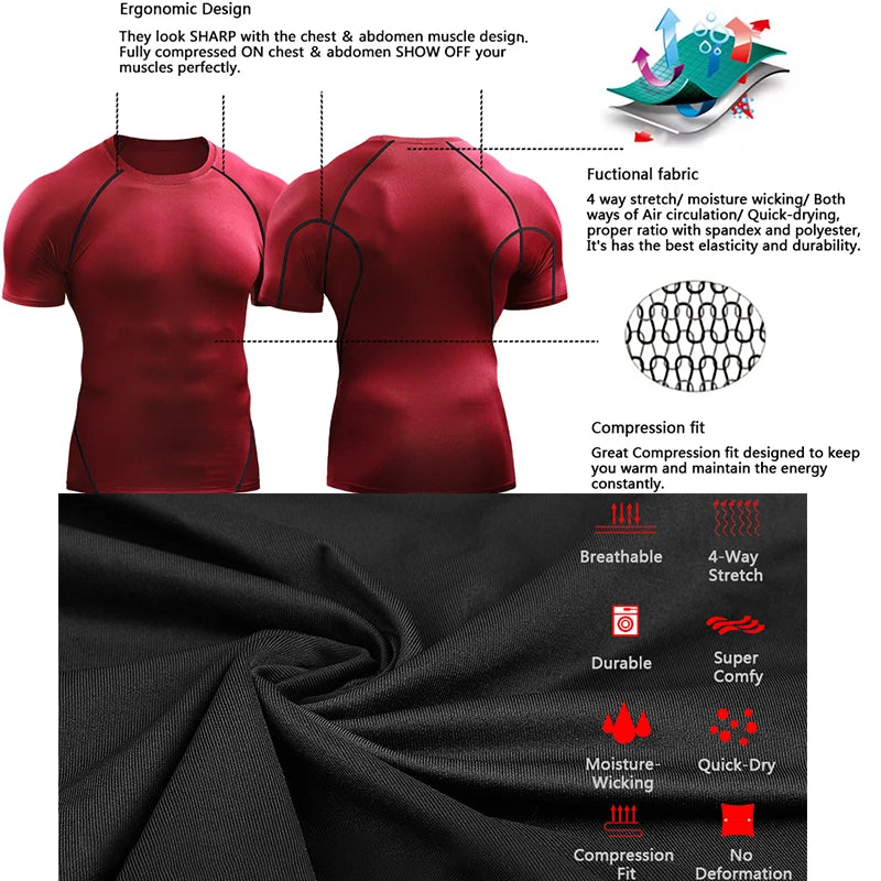 Men's Compression T-Shirt 2025 – Quick Dry Athletic Gym Workout Shirt