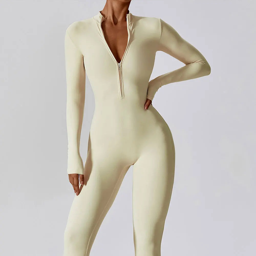 Women's Yoga Jumpsuit – Long Sleeve Zipper Fitness One-Piece