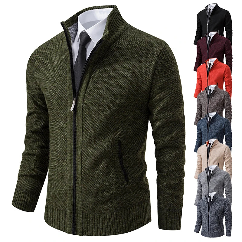 Men's Fleece Warm Zipper Cardigan – Stand Collar Sports Coat