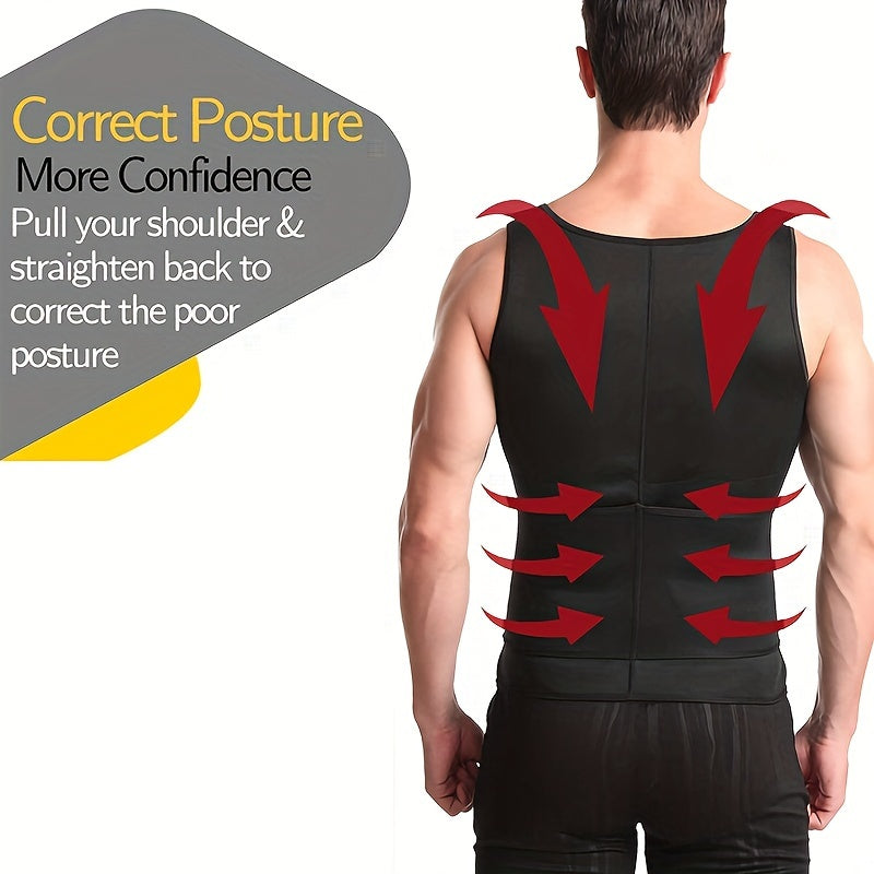 Slim Athletic Mid Stretch Compression Vest - Men's Zip Up Waist Trainer Body Shaper Tank Top For Workout Fitness Gym