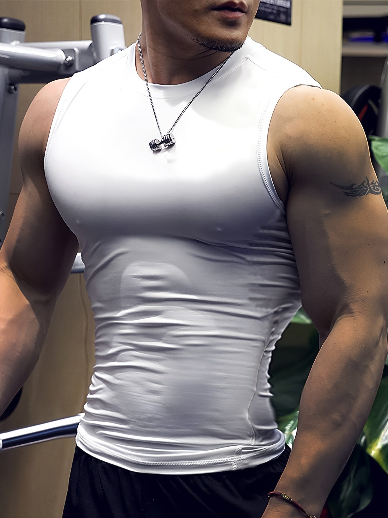 Men's Sleeveless Tank Top, Basic Solid Compression Fit Vest, Athletic Workout Muscle Gym Tops, Breathable Quick-Dry Tops