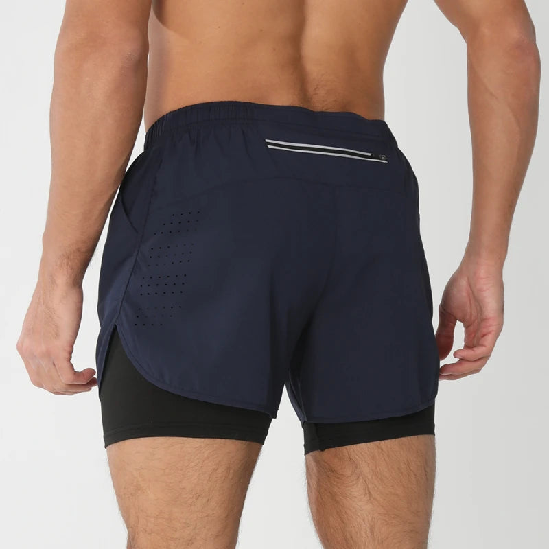New men's running double-layer shorts quick-drying fitness 2-in-1 shorts men's sports workout training bodybuilding shorts male