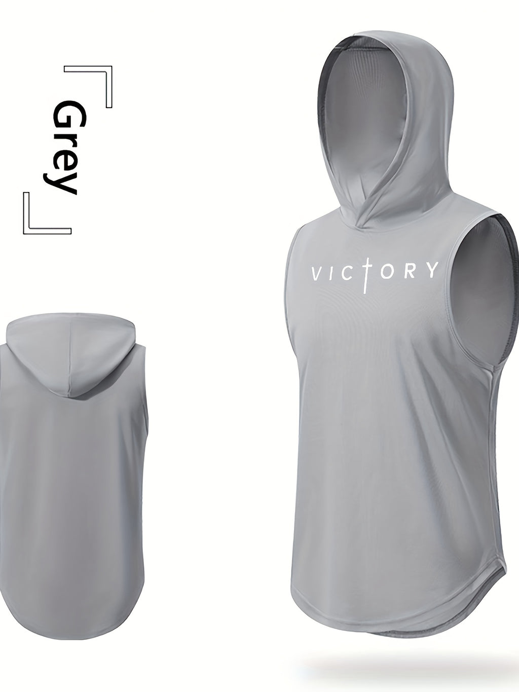 Men'S "Victory" Print Athletic Tank Top - Sleeveless, Breathable & Moisture-Wicking Hooded Vest for Gym, Cycling, Outdoor Sports, Basketball & More - Light Gray, Gym Wear | Hooded Vest | Moisturewicking Fabri