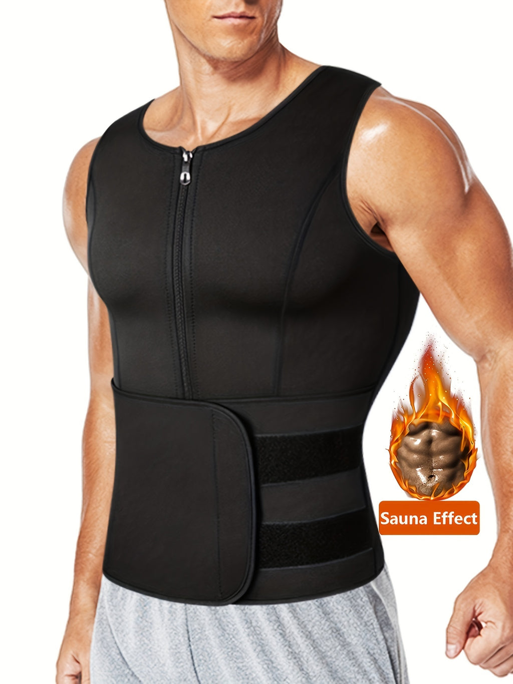 Slim Athletic Mid Stretch Compression Vest - Men's Zip Up Waist Trainer Body Shaper Tank Top For Workout Fitness Gym