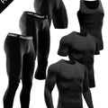 Six-Piece Mens Fitness Outfit Set - Ultra-Stretchy, Compression, Long-Sleeve, Short-Sleeve, Tank Top, Leggings, Tight Cropped Pants, and Shorts - Comprehensive Gym Fitness Wardrobe Essentials