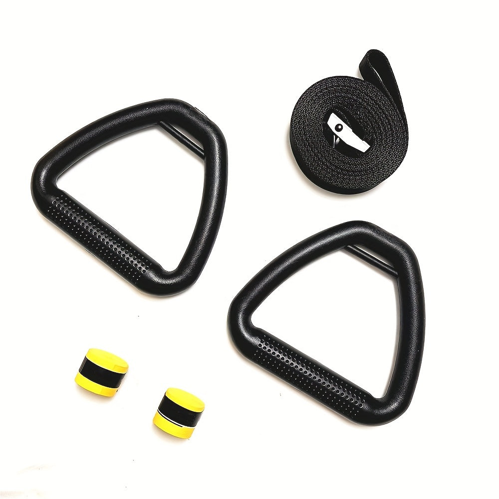 2pcs PUMPMUSCLE Gymnastic Rings, Black, Non-Slip, Adjustable Straps, Iron and PA (Polyamide, Nylon), with 2pcs Yellow Tape, for Universal Strength Training, Pull-Ups, Gym Workout & Outdoor Training, Without Battery