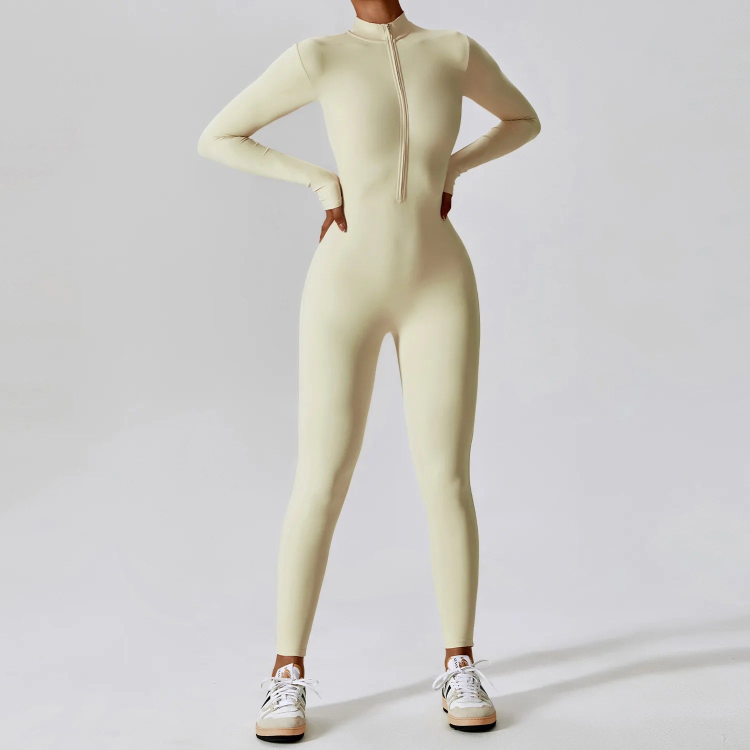 Women's Yoga Jumpsuit – Long Sleeve Zipper Fitness One-Piece