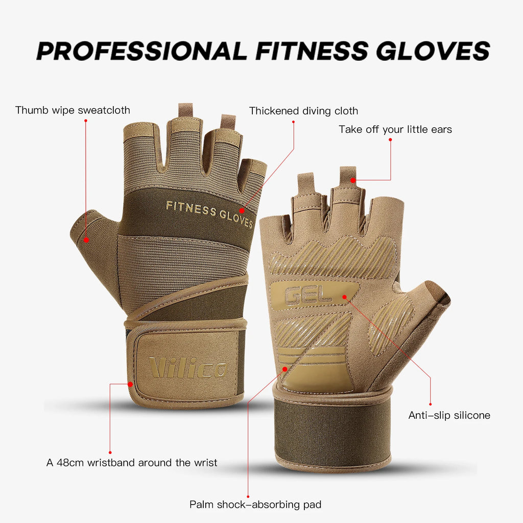 Half Finger Gym Gloves – Anti-Slip Weightlifting Gloves with Wrist Support
