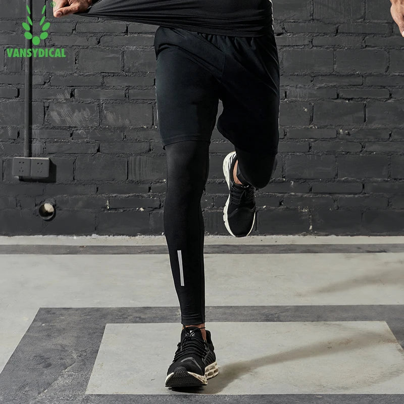 VANSYDICAL Men's Compression Pants – Reflective Striped Basketball Leggings