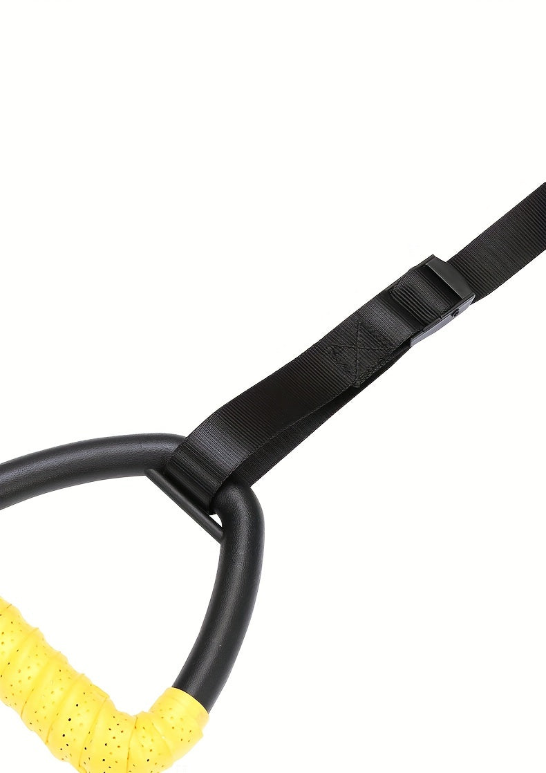 2pcs PUMPMUSCLE Gymnastic Rings, Black, Non-Slip, Adjustable Straps, Iron and PA (Polyamide, Nylon), with 2pcs Yellow Tape, for Universal Strength Training, Pull-Ups, Gym Workout & Outdoor Training, Without Battery