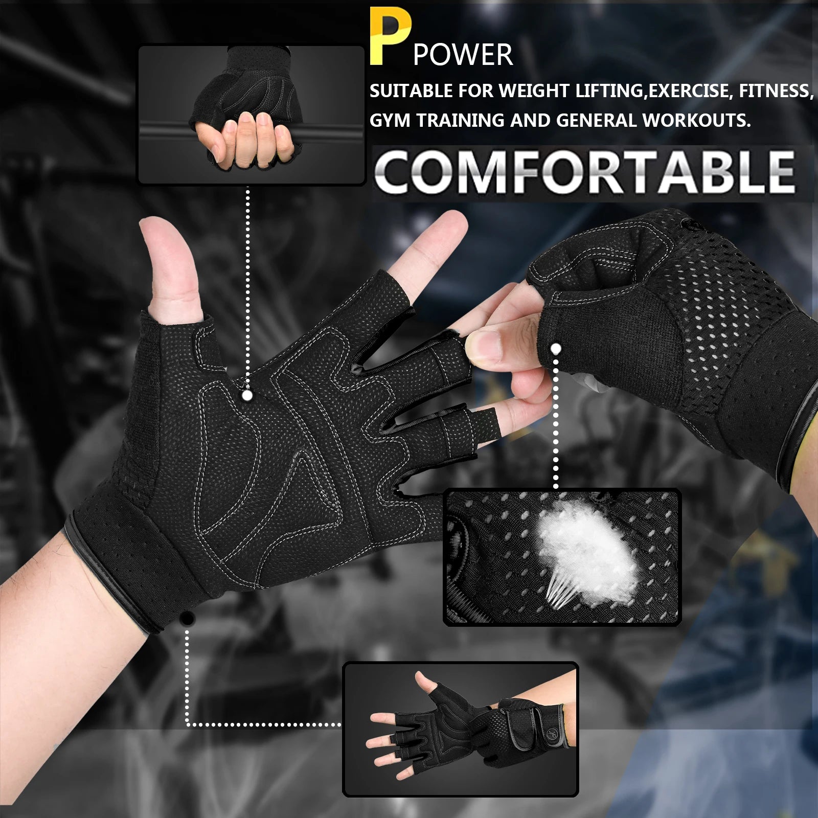 Clearance_MOREOK Workout Gym Gloves Men Women,3MM SBR Pads,Half Finger Weight Lifting Exercise Fitness Gloves for Training,Pull