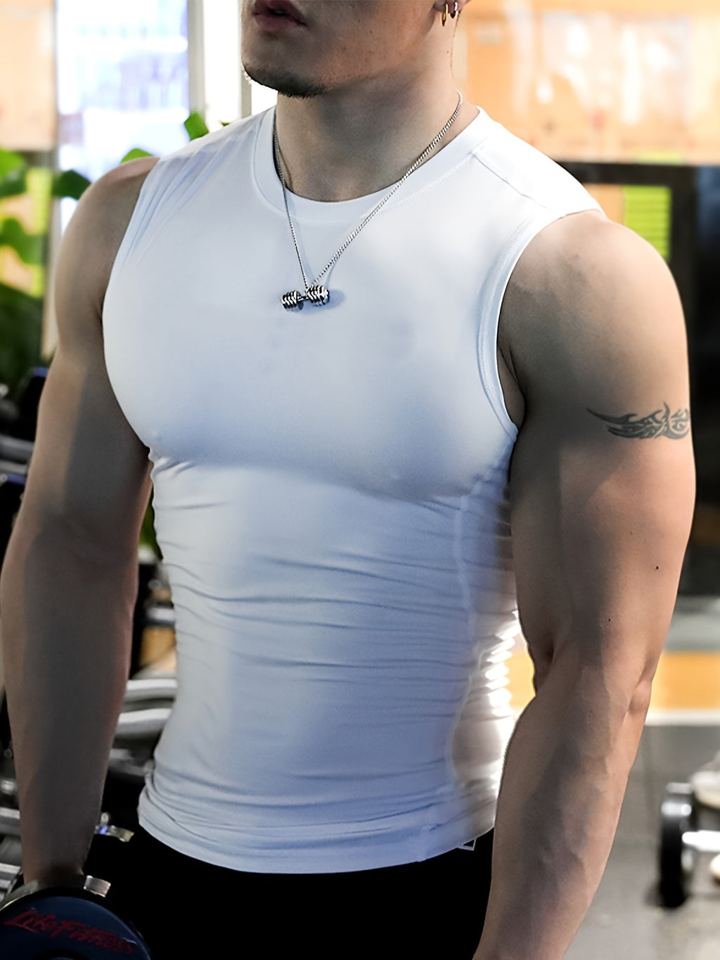Men's Sleeveless Tank Top, Basic Solid Compression Fit Vest, Athletic Workout Muscle Gym Tops, Breathable Quick-Dry Tops