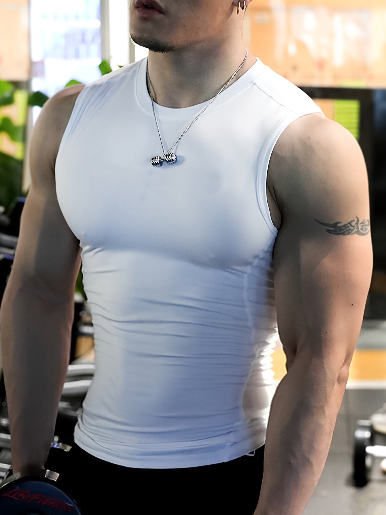 Men's Sleeveless Tank Top, Basic Solid Compression Fit Vest, Athletic Workout Muscle Gym Tops, Breathable Quick-Dry Tops
