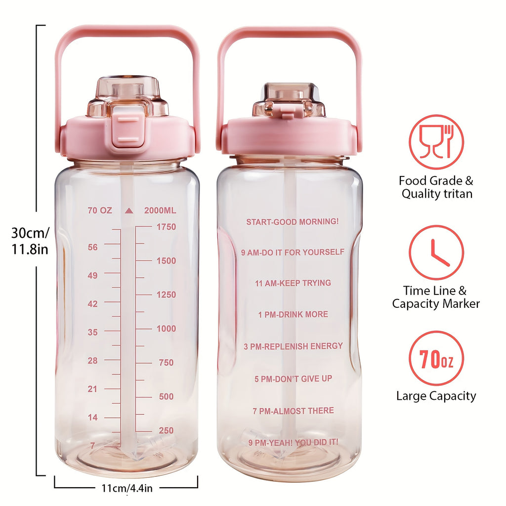 Water Bottle with Sleeve,2L,eaturing a Motivational Design with Straw and Time Stamp.  Sports Bottle for Drinking, Reusable with Insulated Neoprene, a Large Water Jug for Daily Hydrati