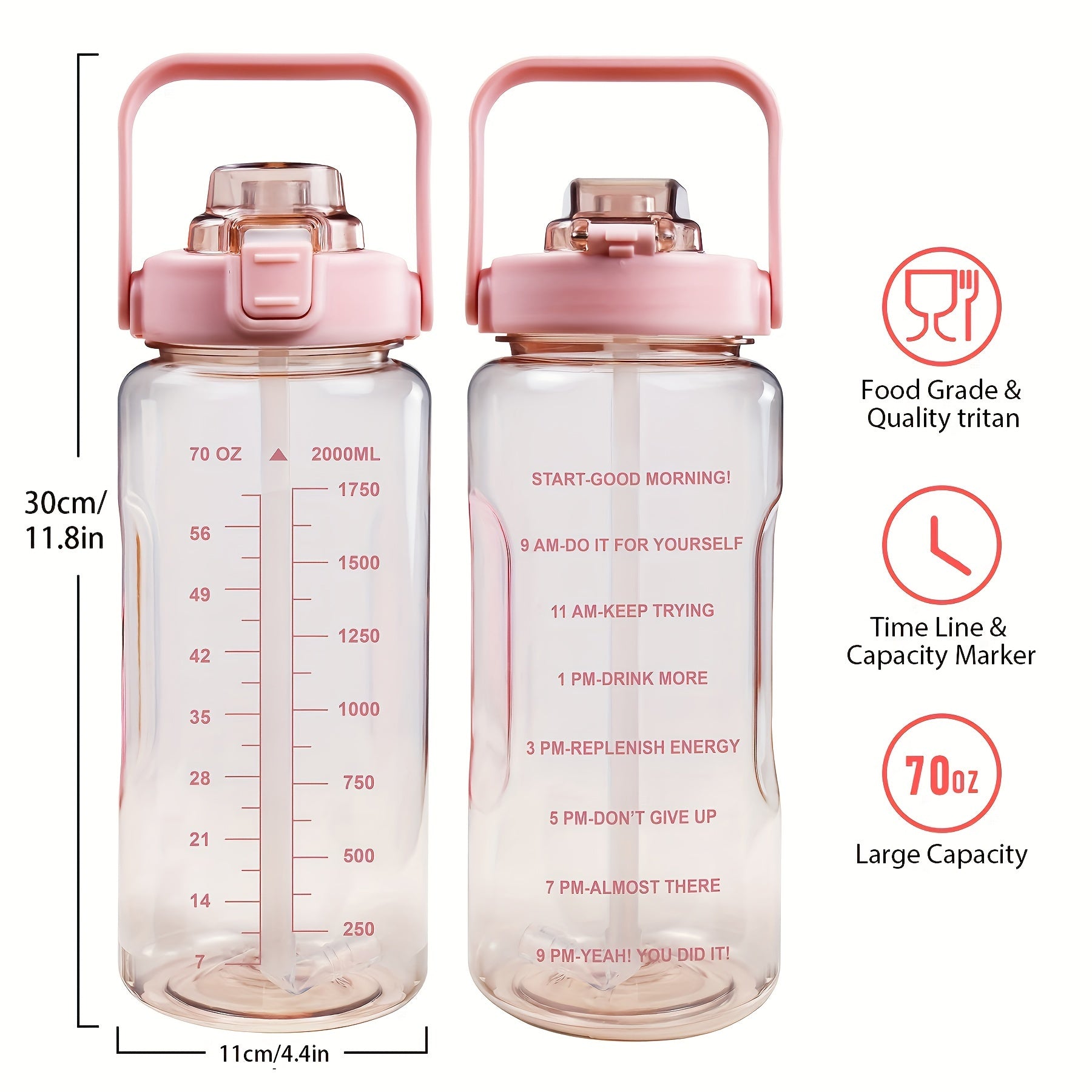 Water Bottle with Sleeve,2L,eaturing a Motivational Design with Straw and Time Stamp.  Sports Bottle for Drinking, Reusable with Insulated Neoprene, a Large Water Jug for Daily Hydrati