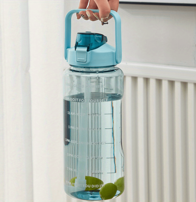 Water Bottle with Sleeve,2L,eaturing a Motivational Design with Straw and Time Stamp.  Sports Bottle for Drinking, Reusable with Insulated Neoprene, a Large Water Jug for Daily Hydrati