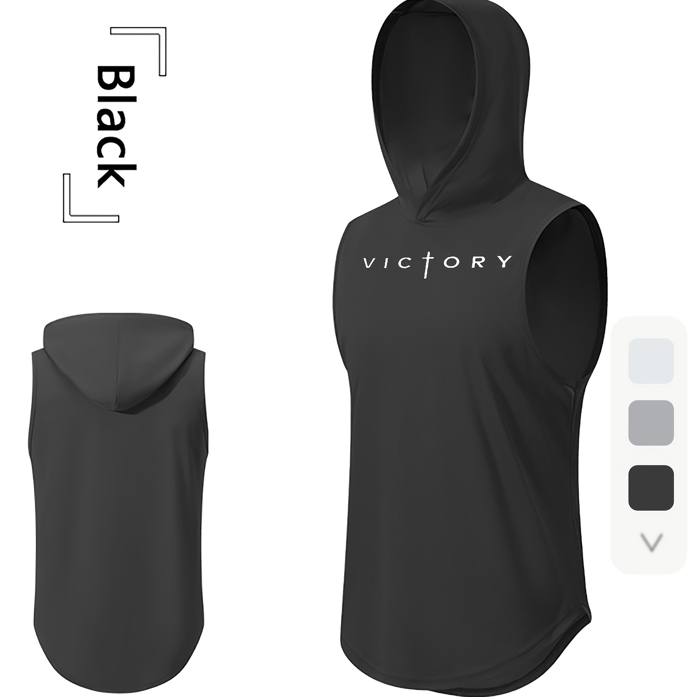 Men'S "Victory" Print Athletic Tank Top - Sleeveless, Breathable & Moisture-Wicking Hooded Vest for Gym, Cycling, Outdoor Sports, Basketball & More - Light Gray, Gym Wear | Hooded Vest | Moisturewicking Fabri