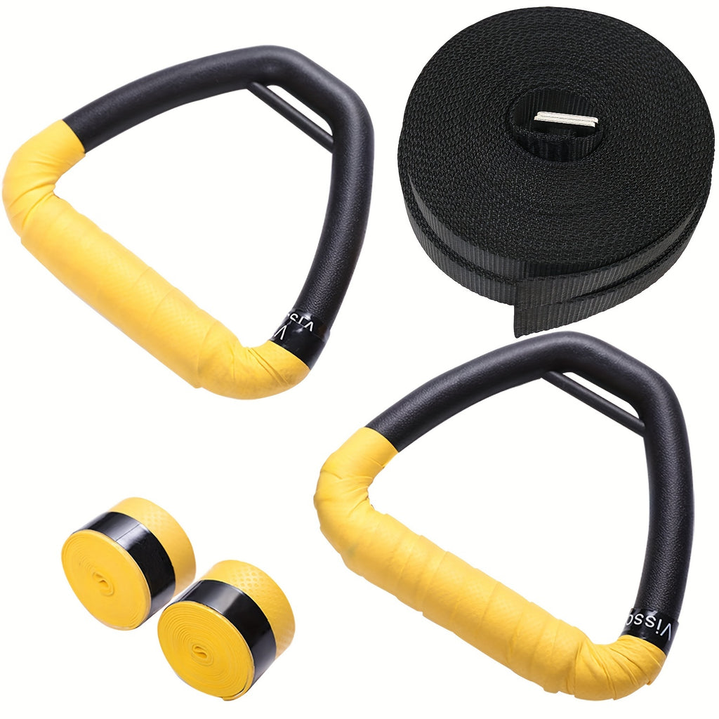 2pcs PUMPMUSCLE Gymnastic Rings, Black, Non-Slip, Adjustable Straps, Iron and PA (Polyamide, Nylon), with 2pcs Yellow Tape, for Universal Strength Training, Pull-Ups, Gym Workout & Outdoor Training, Without Battery