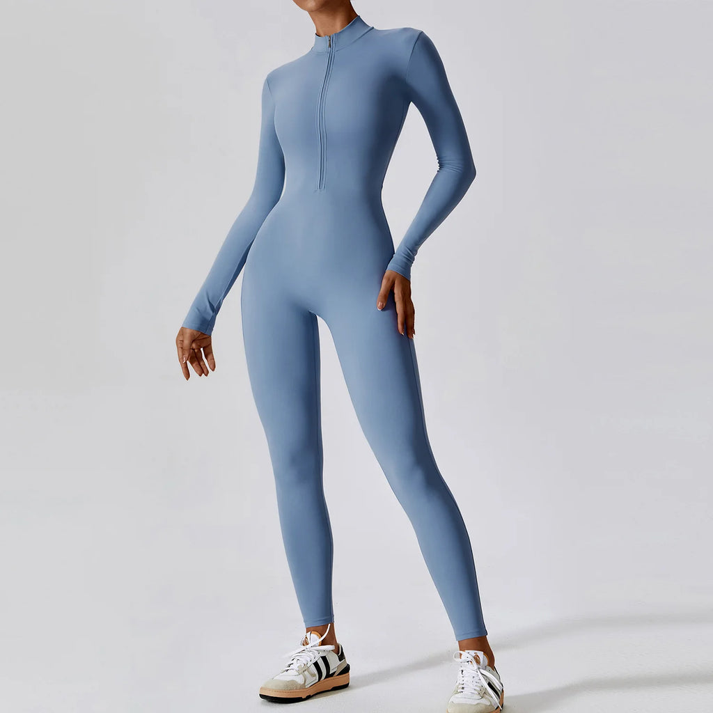 Women's Yoga Jumpsuit – Long Sleeve Zipper Fitness One-Piece