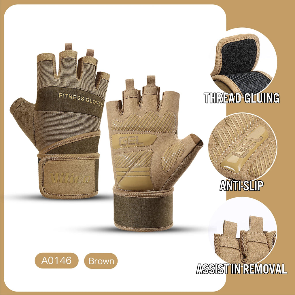 Half Finger Gym Gloves – Anti-Slip Weightlifting Gloves with Wrist Support