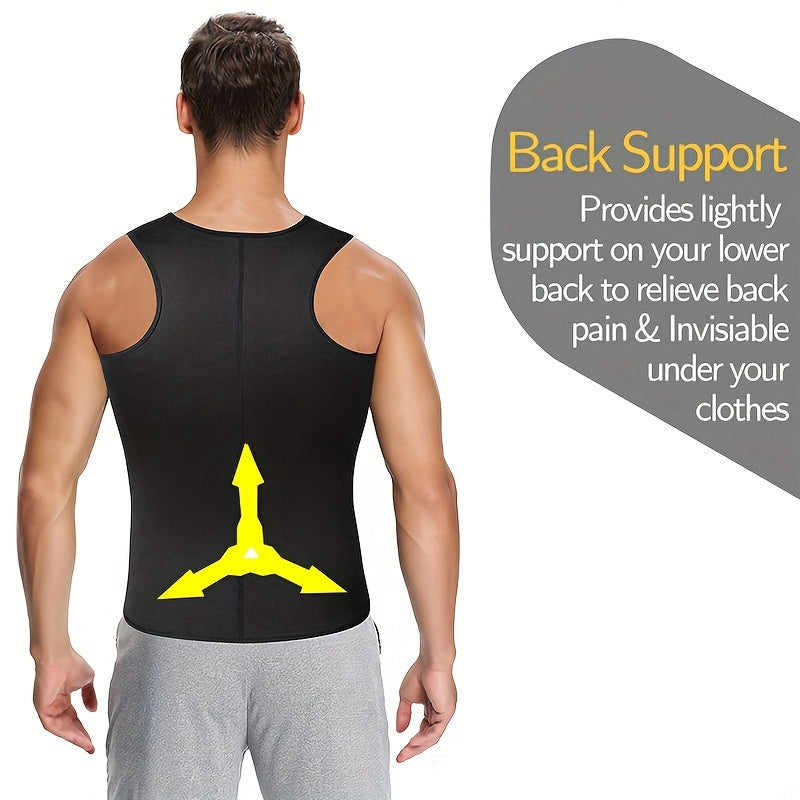 Slim Athletic Mid Stretch Compression Vest - Men's Zip Up Waist Trainer Body Shaper Tank Top For Workout Fitness Gym