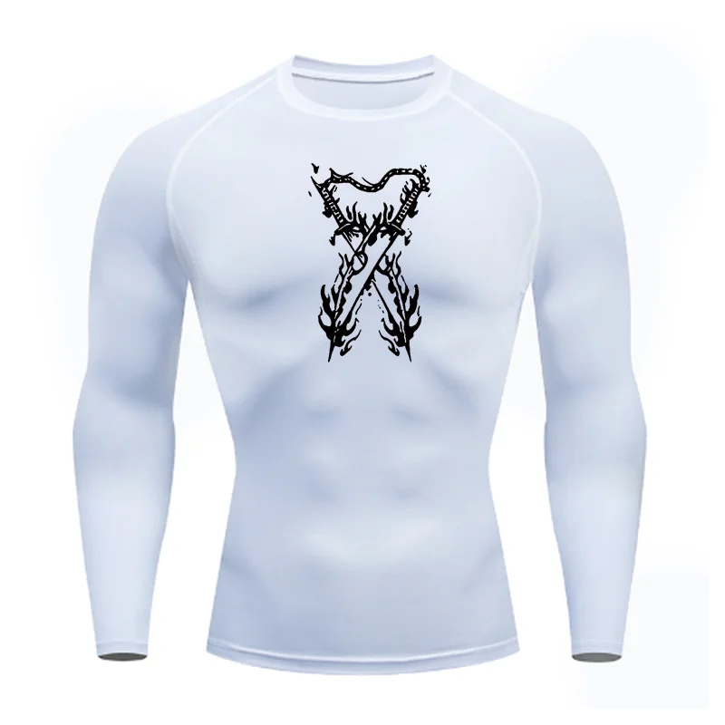 Graphic Compression Shirts for Men Athletic Quick Dry Stretch Tshirts Tops Gym Workout Running Baselayers Undershirts Rash Guard