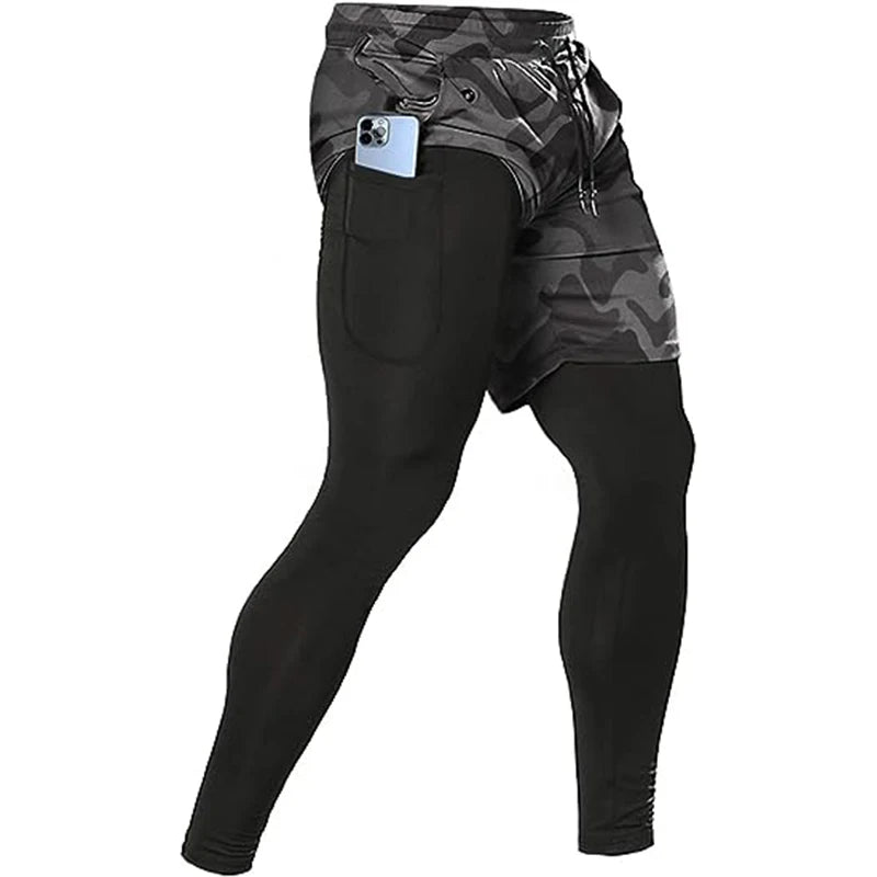 Men's 2-in-1 Sport Pants – Athletic Training Tracksuit Jogging Trousers