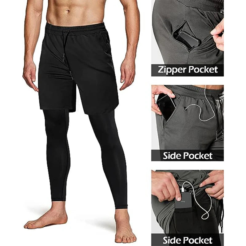 Men's 2-in-1 Sport Pants – Athletic Training Tracksuit Jogging Trousers
