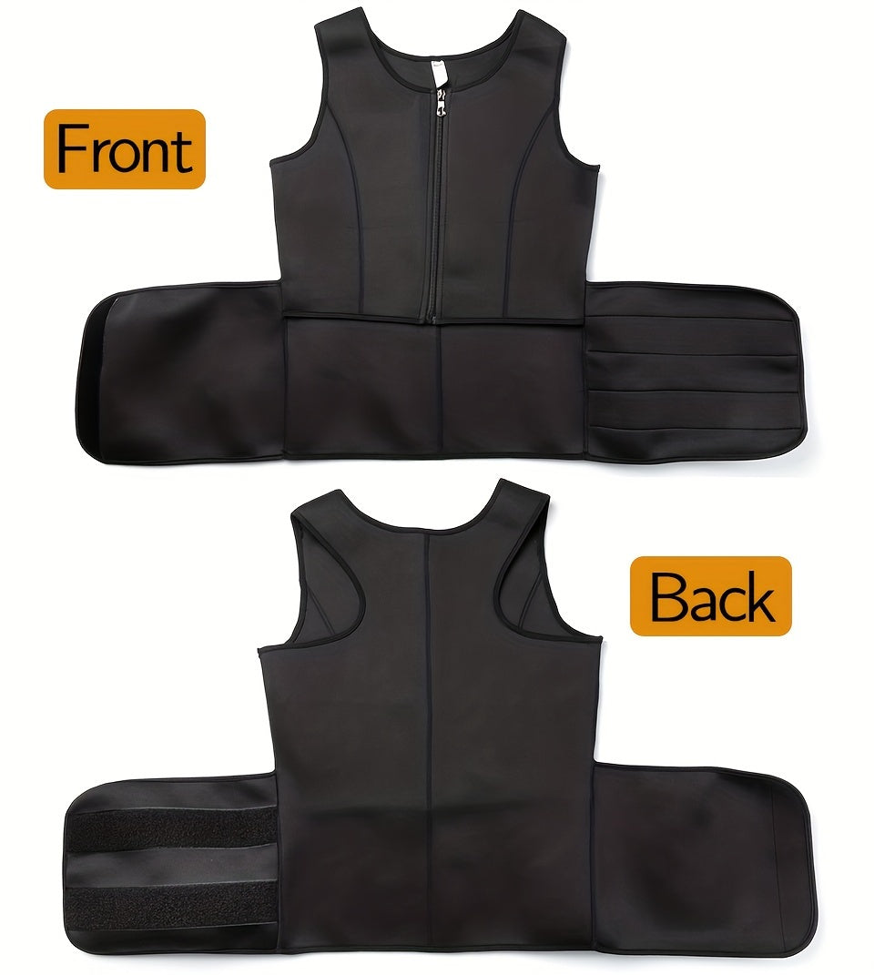 Slim Athletic Mid Stretch Compression Vest - Men's Zip Up Waist Trainer Body Shaper Tank Top For Workout Fitness Gym
