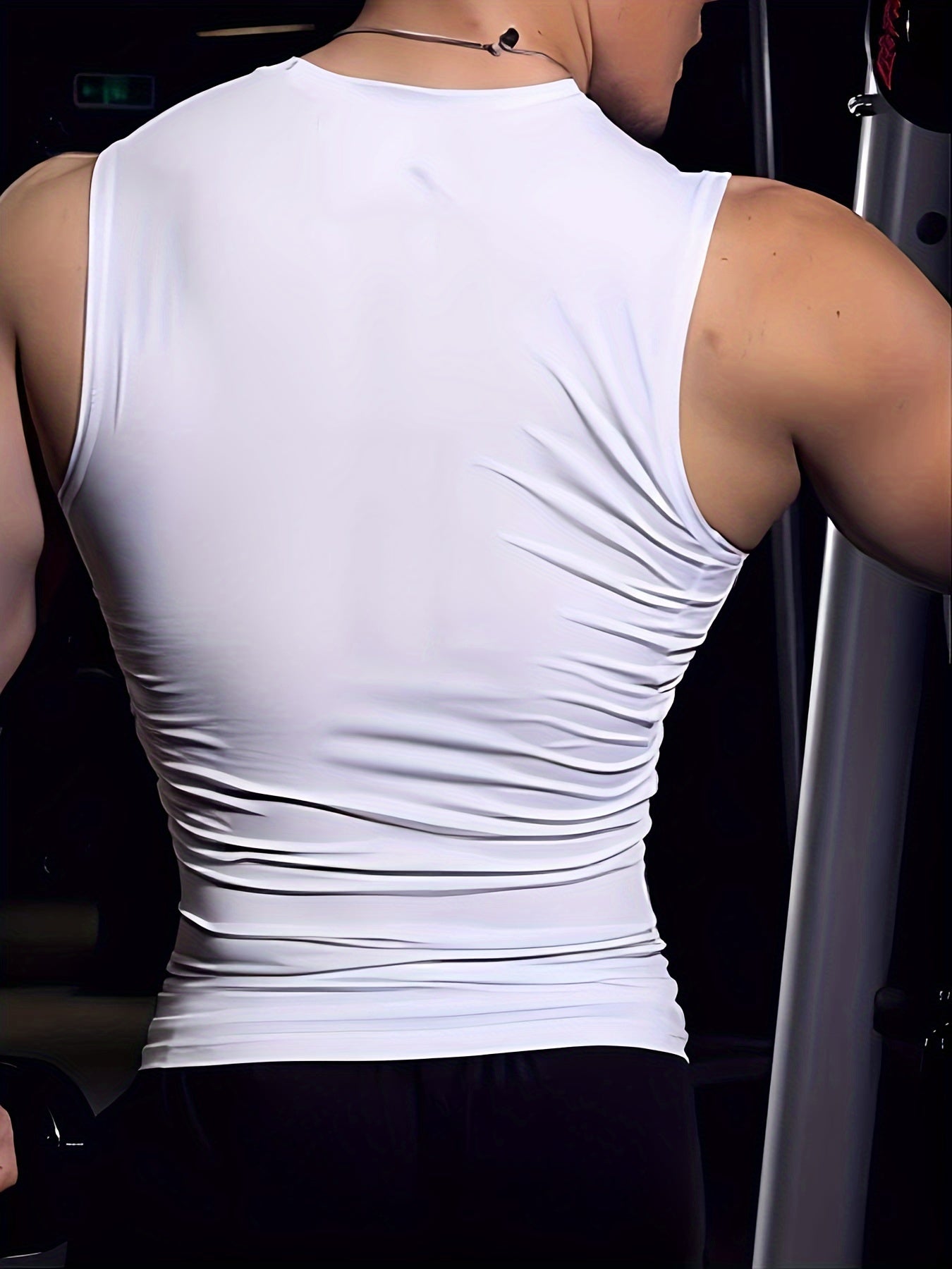 Men's Sleeveless Tank Top, Basic Solid Compression Fit Vest, Athletic Workout Muscle Gym Tops, Breathable Quick-Dry Tops