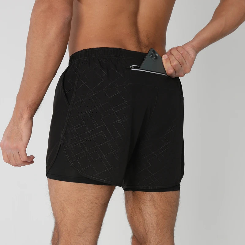 New men's running double-layer shorts quick-drying fitness 2-in-1 shorts men's sports workout training bodybuilding shorts male