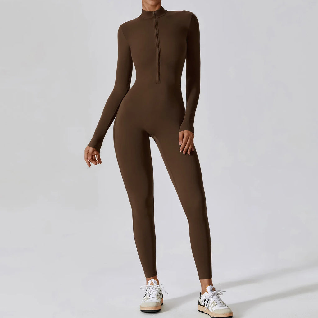 Women's Yoga Jumpsuit – Long Sleeve Zipper Fitness One-Piece