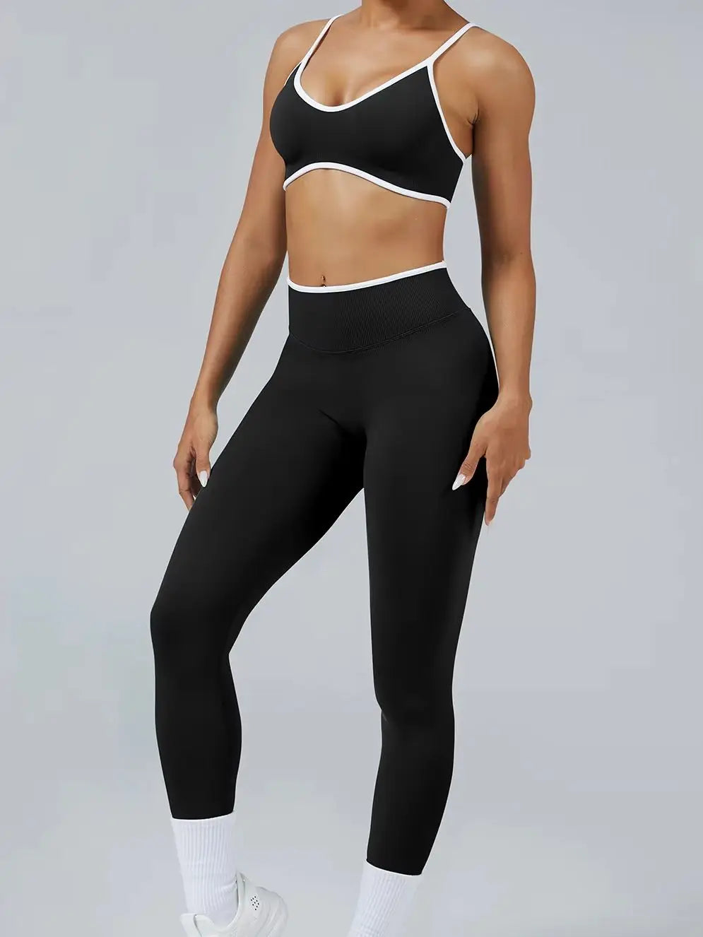 Women's Color Block Yoga Set – Sports Bra & High Waist Shorts