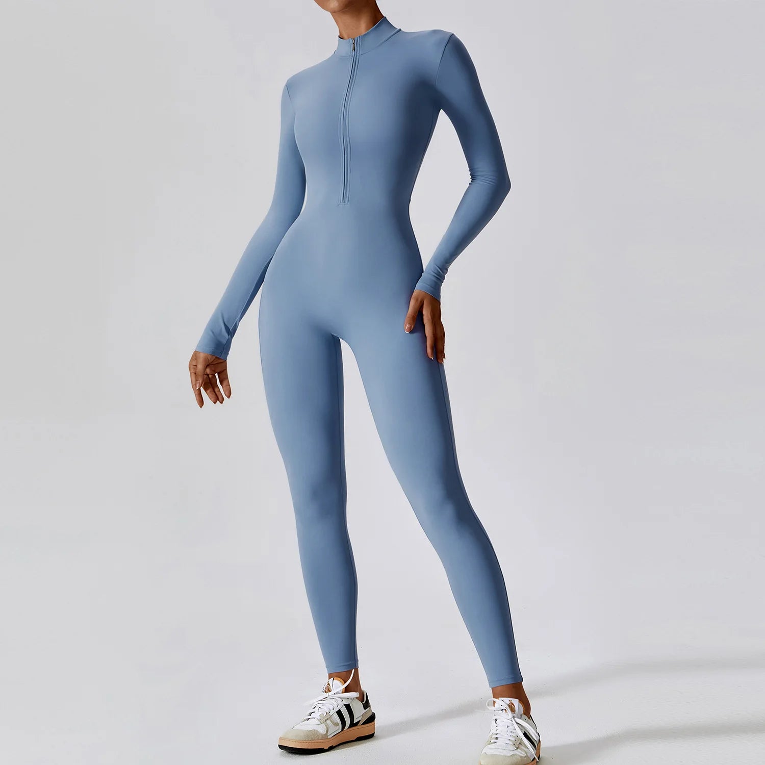 Women's Yoga Jumpsuit – Long Sleeve Zipper Fitness One-Piece