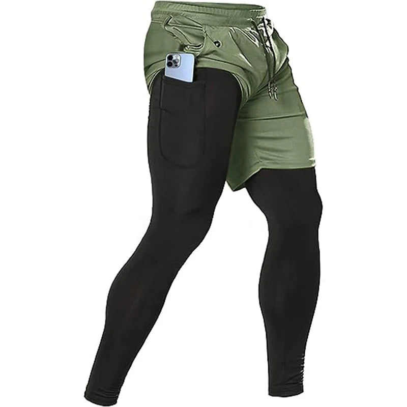 Men's 2-in-1 Sport Pants – Athletic Training Tracksuit Jogging Trousers