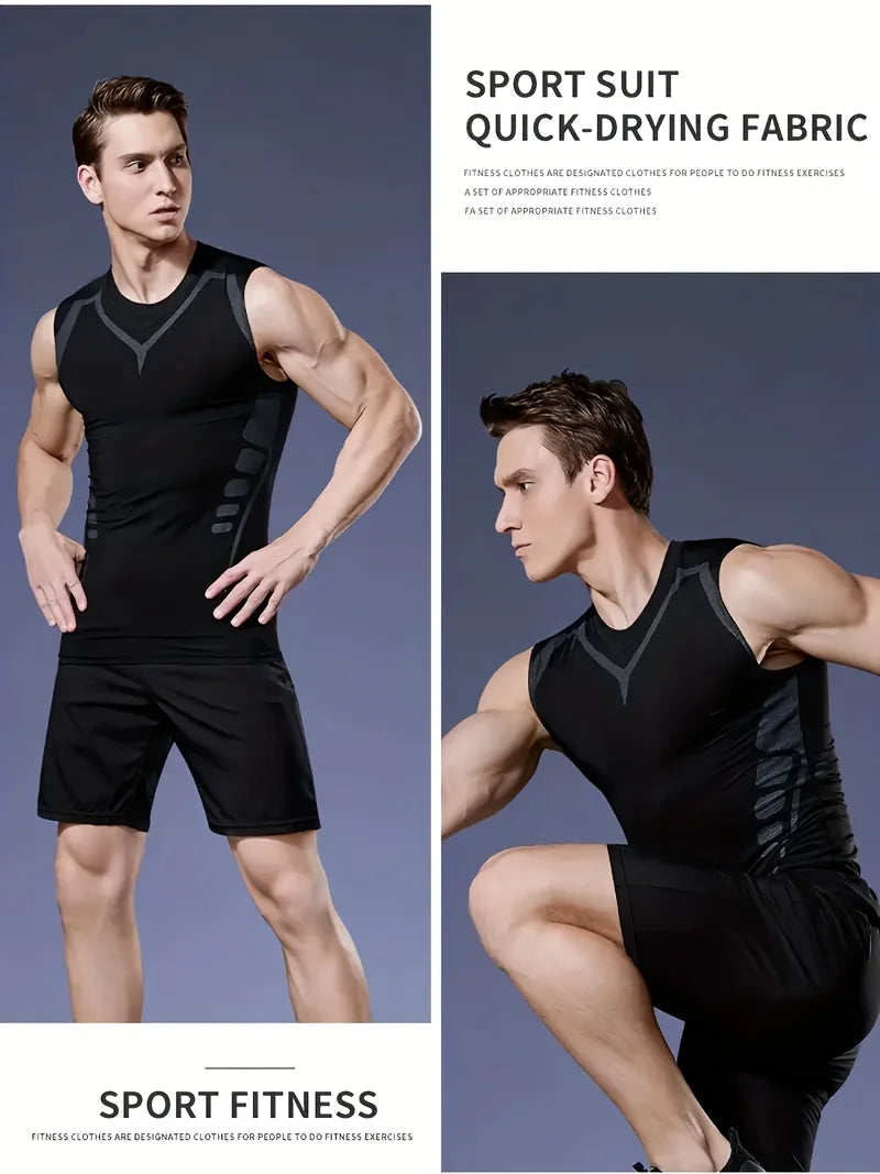 Mens Sleeveless Quick Dry Compression Tank Top - Breathable, Lightweight, Moisture-Wicking, Four-Way Stretch for Running, Traini