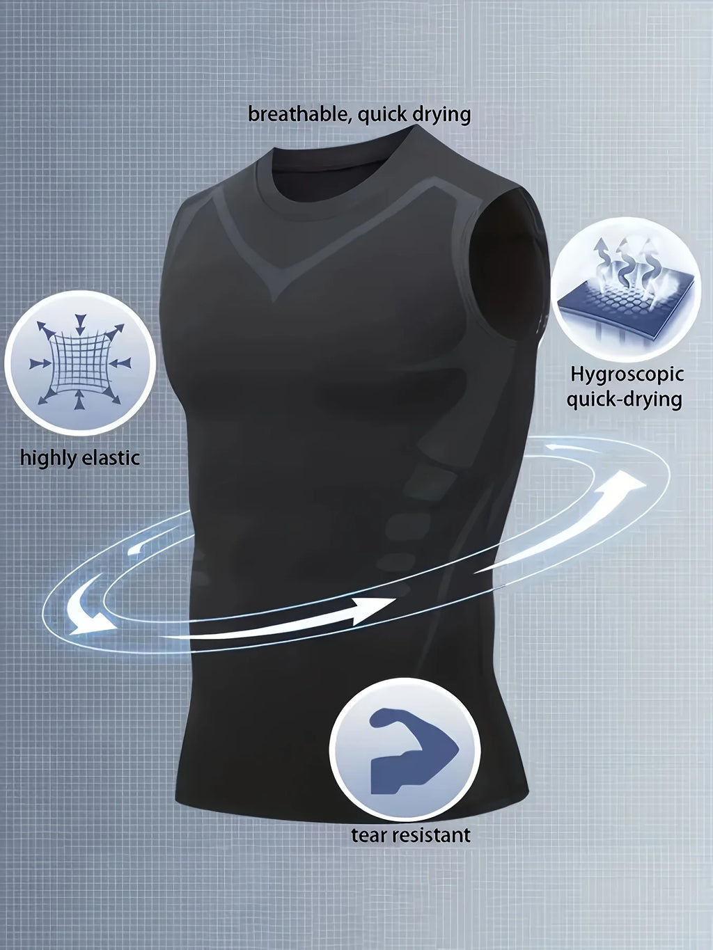 Mens Sleeveless Quick Dry Compression Tank Top - Breathable, Lightweight, Moisture-Wicking, Four-Way Stretch for Running, Traini